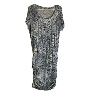 SKINNYGIRL Ruch Sides Midi Leopard Print T-Shirt Dress, Women’s XL, Gray White